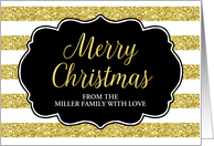 Gold Glitter Effect Stripes Merry Christmas Custom Name card