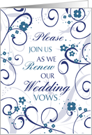 Blue White Floral Wedding Vow Renewal Invitation Card