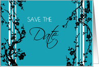 Save the Date Wedding Announcement Card - Turquoise and Black Floral card