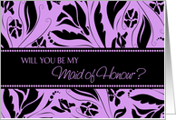 Maid of Honour Invitation for Sister - Purple & Black Floral card