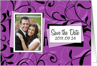 Wedding Save the Date Photo Card - Purple & Black Floral card