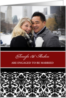 Engagement Announcement Photo Card - Red Black Damask card