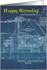 Birthday for Architect, vintage blueprint card