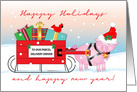 Happy Holidays to Parcel Delivery Driver, Pig, Sleigh card