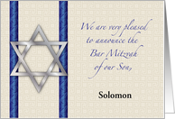 Custom Name Bar Mitzvah Announcement, Star of David card