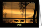 Hello Thinking of You Horses and Oak Tree Through a Window Custom card