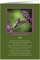 Son Anniversary of Passing Remembrance with Poem and Hummingbird card