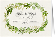 Save the Date for the Wedding. Watercolor Leaf Wreath design card