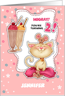 Custom Child Name 2nd Birthday Wishes. Fun Kitty and Mice card