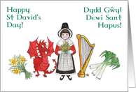 Bilingual St David’s Day Greeting with Welsh National Symbols card
