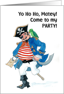Fun Party Invitation With Pirate and Parrot with Treasure Map card