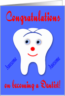 Congratulations on Becoming a Dentist, general, tooth smiling on blue card