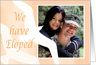 We have eloped, custom photo, two birds, pale apricot. card