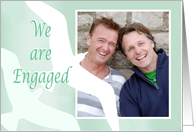 We are engaged,Gay /lesbian custom photo, two birds, pale green. card