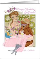 Fashionista Girlfriend Birthday With Animals in Crazy Caf card