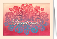 Thank you! Ombre peach, coral, cream & turquoise blue floral doodle card
