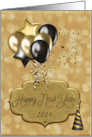 New Year Custom Year Festive Balloons in Black and Gold card