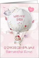 Baby Shower Gift Welcome Baby Girl Custom Name Hot Air Balloon card