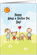 Adopt a Shelter Pet Day Family Hand in Hand with Dog and Cat card