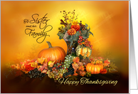To Sister and her Family, Happy Thanksgiving, Pumpkins and Leaves card