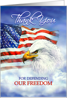 Veterans Day Thank You, American Eagle and Flag in Clouds card