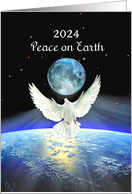 Peace on Earth 2024 Earth and Moon from Space for Happy New Year card
