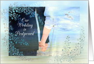 Wedding is Postponed, Bride and Groom Hand in Hand at Beach card