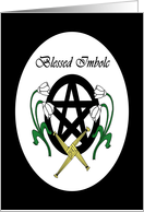 Blessed Imbolc Pentacle, Brigid’s Cross and Flowers card