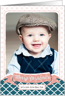 Christmas Photo Card - Dusty Pink Banner and Teal Pattern card