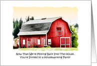 Renovations Complete Housewarming Party Invitation Red Barn card
