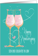 Hand Lettered Anniversary Son and Daughter in Law Toasting Glasses card