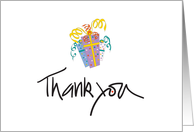 Hand Lettered Thank you for Gift, with colorful gifts & curly ribbons card