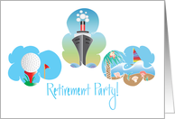 Invitation for Retirement Party Cruise Ship with Sailboat and Golfing card
