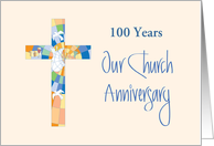 Hand Lettered Church Anniversary Stained Glass Cross and Custom Years card