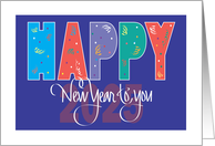 Hand Lettered Happy New Year’s 2024 with Colorful Decorated Letters card
