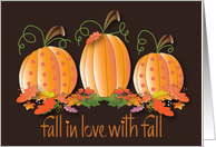 Hand Lettered Fall in Love With Fall Trio of Orange Autumn Pumpkins card