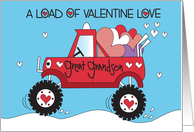Hand Lettered Valentine’s Day Great Grandson Red Monster Truck card