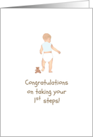 Congratulations on Taking First Steps Baby Boy Walking card