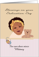 African American Baby Girl And Teddy Bear Dedication Day For Niece card