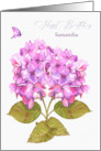 Happy Birthday Hydrangeas and Butterfly Custom Name card