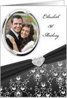 Elegant Black Diamond Heart Damask Wedding Invitation Custom Card