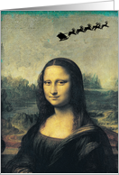 Mona Lisa with Santa and Reindeer in Background Christmas Card