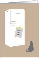 Save the Date Card - Cat, Note on Fridge, blank inside card