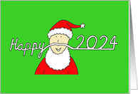 2024 Happy New Year Humor Cartoon Santa with Fun Mustache card