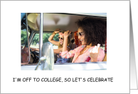 Off to College Party Invitation Girls Having Fun Driving Along card