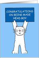 Congratulations on Being Made Head Boy Cartoon Cat With a Banner card