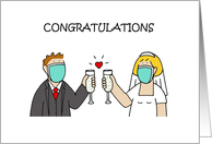 Covid 19 Wedding Congratulations Cartoon Couple card