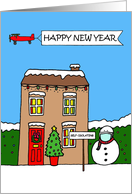 Happy New Year Self Isolation House Cartoon Illustration card