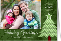 Holiday Greetings Tree Custom Photo Name and Date card