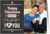 Chalkboard - To Wife, I Heart You Valentine Cupid Custom Photo card